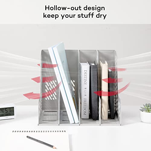 deli Magazine File Holder, Desk Organizer File Folder for Office Organization and Storage, Sturdy Plastic Binder Organizer, 4 Vertical Compartments, Gray
