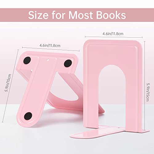 Book Ends Bookends for Shelves Heavy Duty Non-Skid Bookend Metal Book Stopper to Hold Books/Movies/CDs/Video Games Pink 4.6 x 5.7 x 5.9 in 2 Pair/ 4Piece