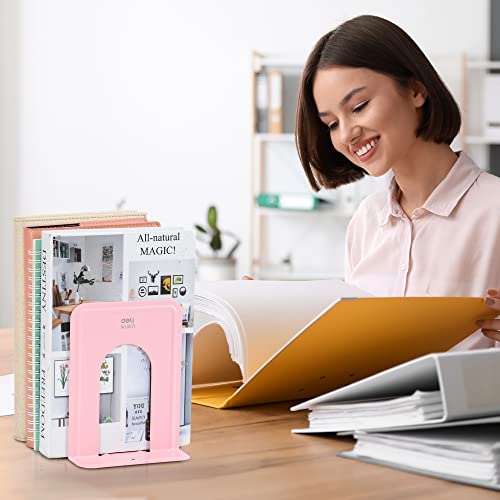 Book Ends Bookends for Shelves Heavy Duty Non-Skid Bookend Metal Book Stopper to Hold Books/Movies/CDs/Video Games Pink 4.6 x 5.7 x 5.9 in 2 Pair/ 4Piece