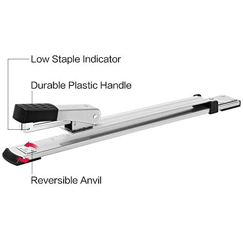 Deli Long Reach Stapler, 25 Sheet Capacity, Long Arm Standard Staplers for Booklet or Book Binding, Silver