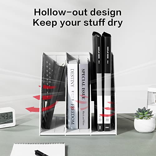 Deli Collapsible Magazine File Holder, Desk Organizer Document Folder for Office Organization and Storage, 3 Vertical Compartments, Gray