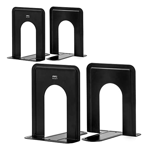 Book Ends Bookends for Shelves Heavy Duty Non-Skid Bookend Metal Book Stopper to Hold Books/Movies/CDs/Video Games Black 4.6 x 5.7 x 5.9 in 2 Pair/ 4Piece