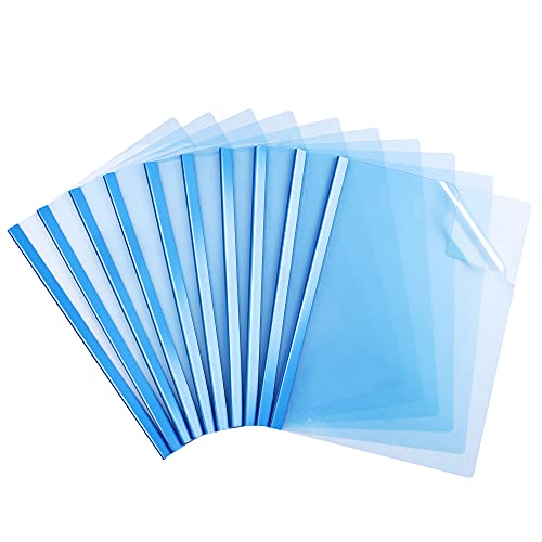 Deli 10 Pack Sliding Bar Clear Report Covers, Transparent Resume Presentation File Folders Organizer Binder for A4 Size Paper, Blue