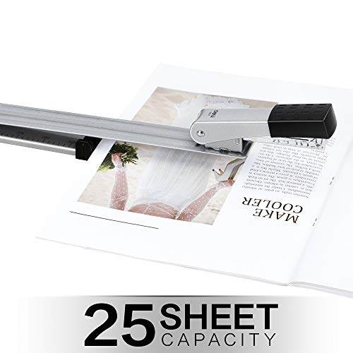 Deli Long Reach Stapler, 25 Sheet Capacity, Long Arm Standard Staplers for Booklet or Book Binding, Silver