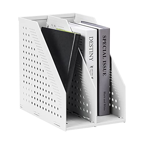 Deli Collapsible Magazine File Holder, Desk Organizer Document Folder for Office Organization and Storage, 2 Vertical Compartments, Gray