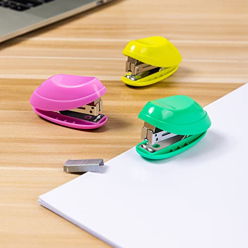 Deli Mini Stapler, 15 Sheet Capacity, Includes Built-in Staple Remover & 1000pcs NO.10 Staples, Assorted Colors, 3 Pack