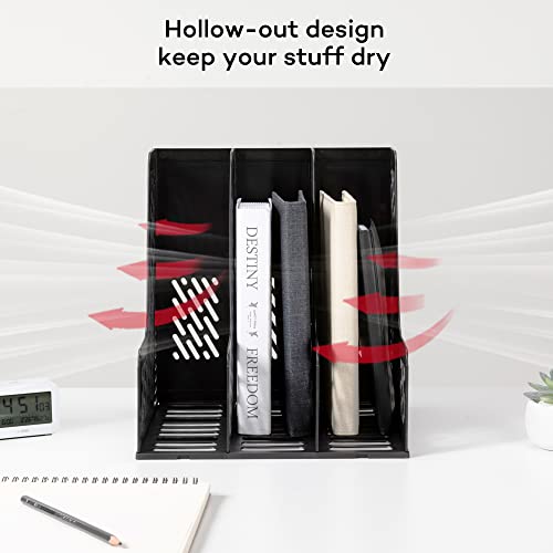 deli Magazine File Holder, Desk Organizer File Folder for Office Organization and Storage, Sturdy Plastic Binder Organizer, 3 Vertical Compartments, Black