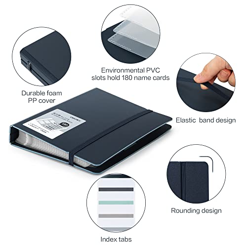deli Business Card Book Holder, Business Card Organizer, Name Card Book Holder, Portable Office Business Card Holder, Hold 180 Cards, Blue