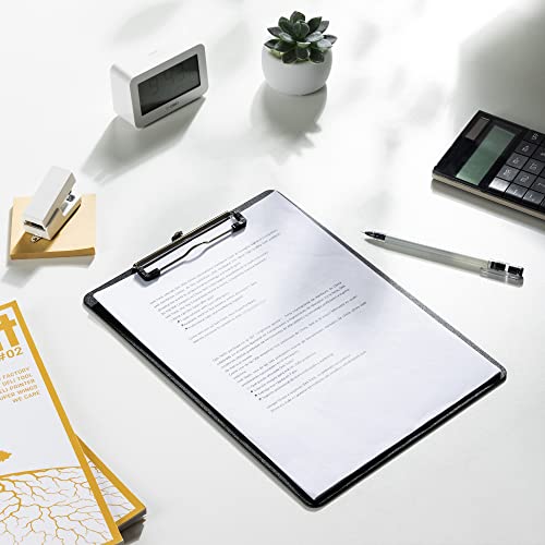 Deli Plastic Clipboard, Clip Board with Low Profile Clip, Standard A4 Letter Size Clipboards for Nurses, Students, Office and Women, Black, 2 Pack