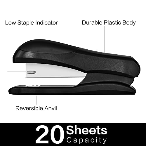 eli Stapler Value Pack, Desktop Standard Staplers, 20 Sheet Capacity, Includes Staples & Staple Remover, Black
