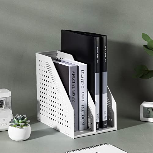 Deli Collapsible Magazine File Holder, Desk Organizer Document Folder for Office Organization and Storage, 2 Vertical Compartments, Gray