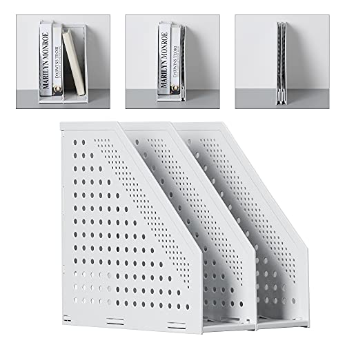 Deli Collapsible Magazine File Holder, Desk Organizer Document Folder for Office Organization and Storage, 2 Vertical Compartments, Gray