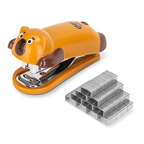 Deli Mini Cute Bear Desktop Stapler, Office Stapler, 12 Sheet Capacity, Includes Built-in Staple Remover & 1000PCS No.10 Staples