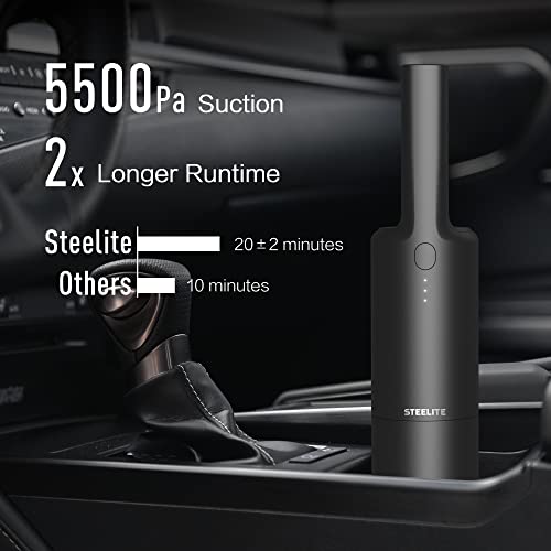 Steelite Cordless Handheld Vacuum Cleaner, Portable Car Vacuum for Car, Desk, Pet Hair, Keyboard, Home Cleaning, 5500Pa Powerful Suction, USB Rechargeable, Black