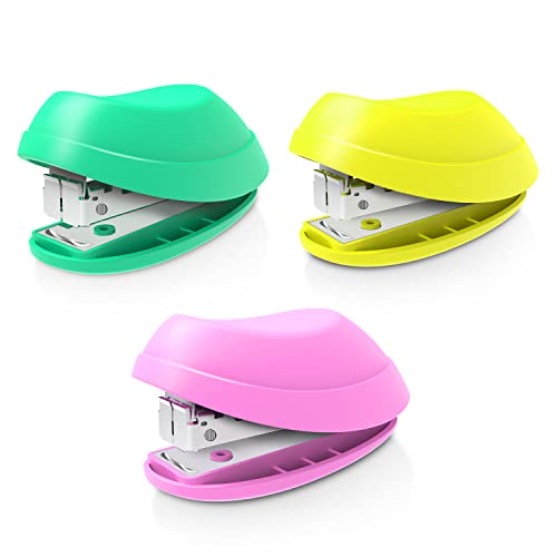 Deli Mini Stapler, 15 Sheet Capacity, Includes Built-in Staple Remover & 1000pcs NO.10 Staples, Assorted Colors, 3 Pack