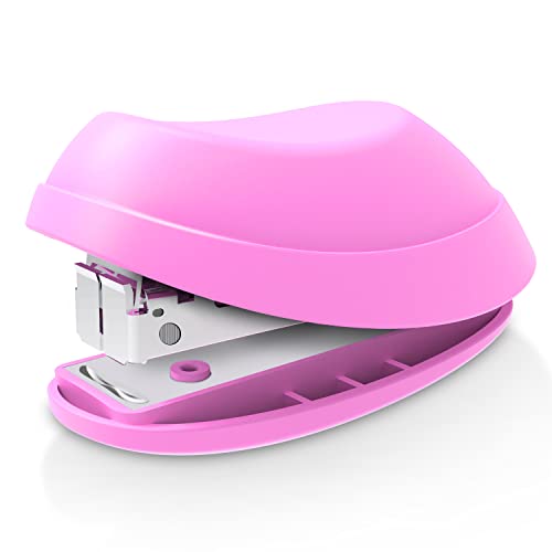 Deli Mini Stapler, 15 Sheet Capacity, Includes Built-in Staple Remover & 1000pcs NO.10 Staples, Pink