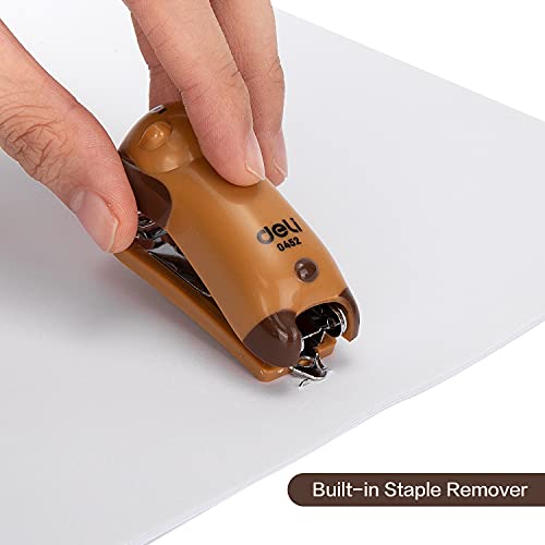 Deli Mini Cute Bear Desktop Stapler, Office Stapler, 12 Sheet Capacity, Includes Built-in Staple Remover & 1000PCS No.10 Staples