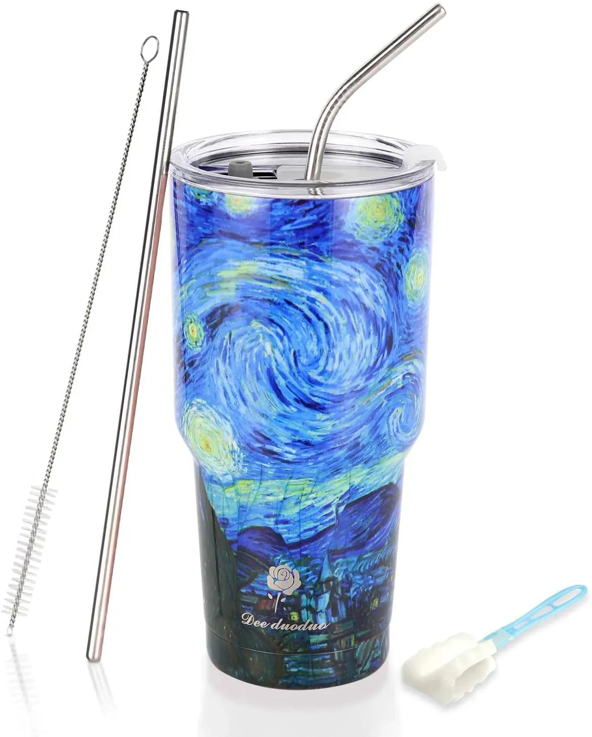 VUSIGN 40 oz Tumbler, Double Wall Stainless Steel Vacuum Insulated Tumbler with Handle and Straw Lid,Travel Mug Water Bottle Cup,Starry Night