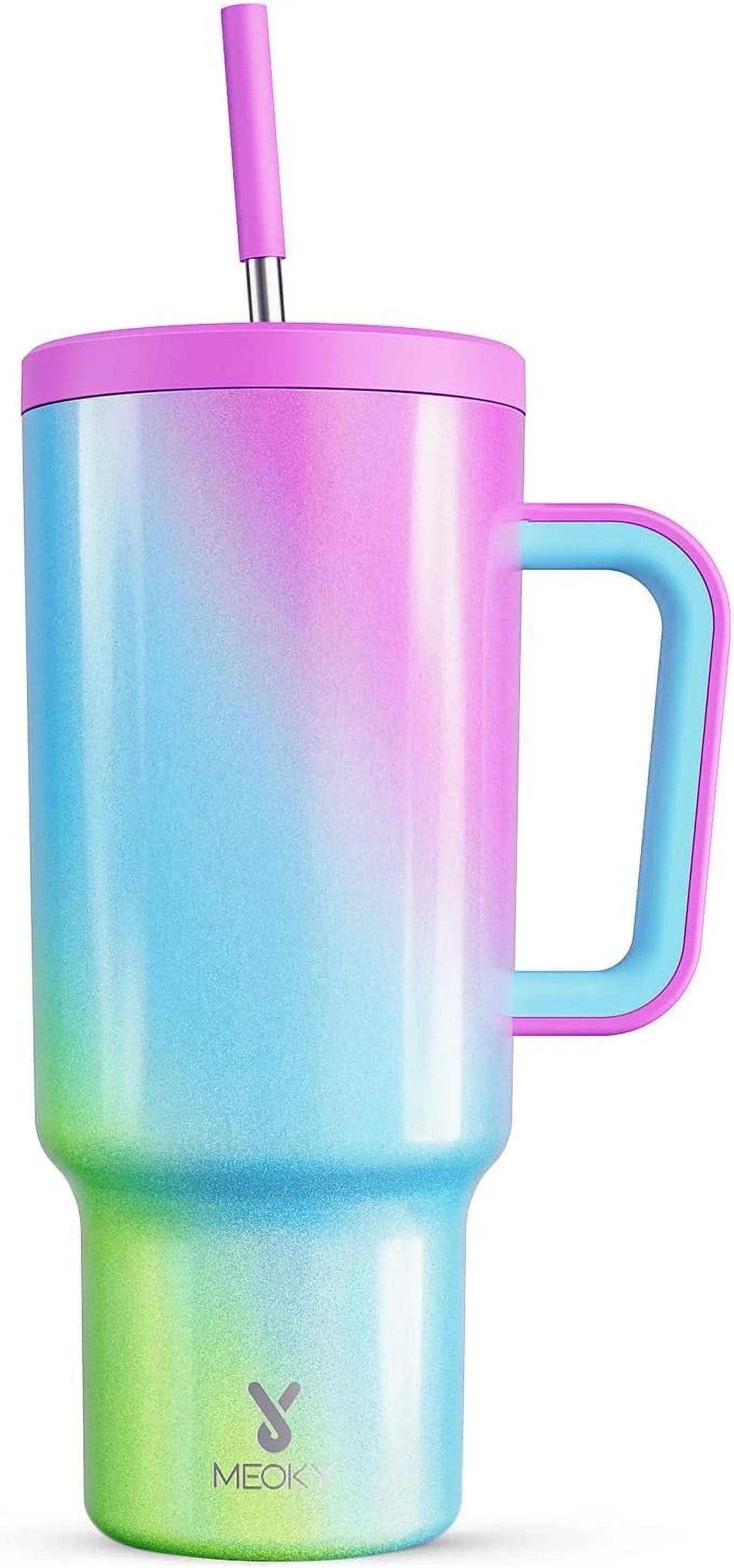 VUSIGN 40 oz Tumbler, Double Wall Stainless Steel Vacuum Insulated Tumbler with Handle and Straw Lid,Travel Mug Water Bottle Cup,Rainbow