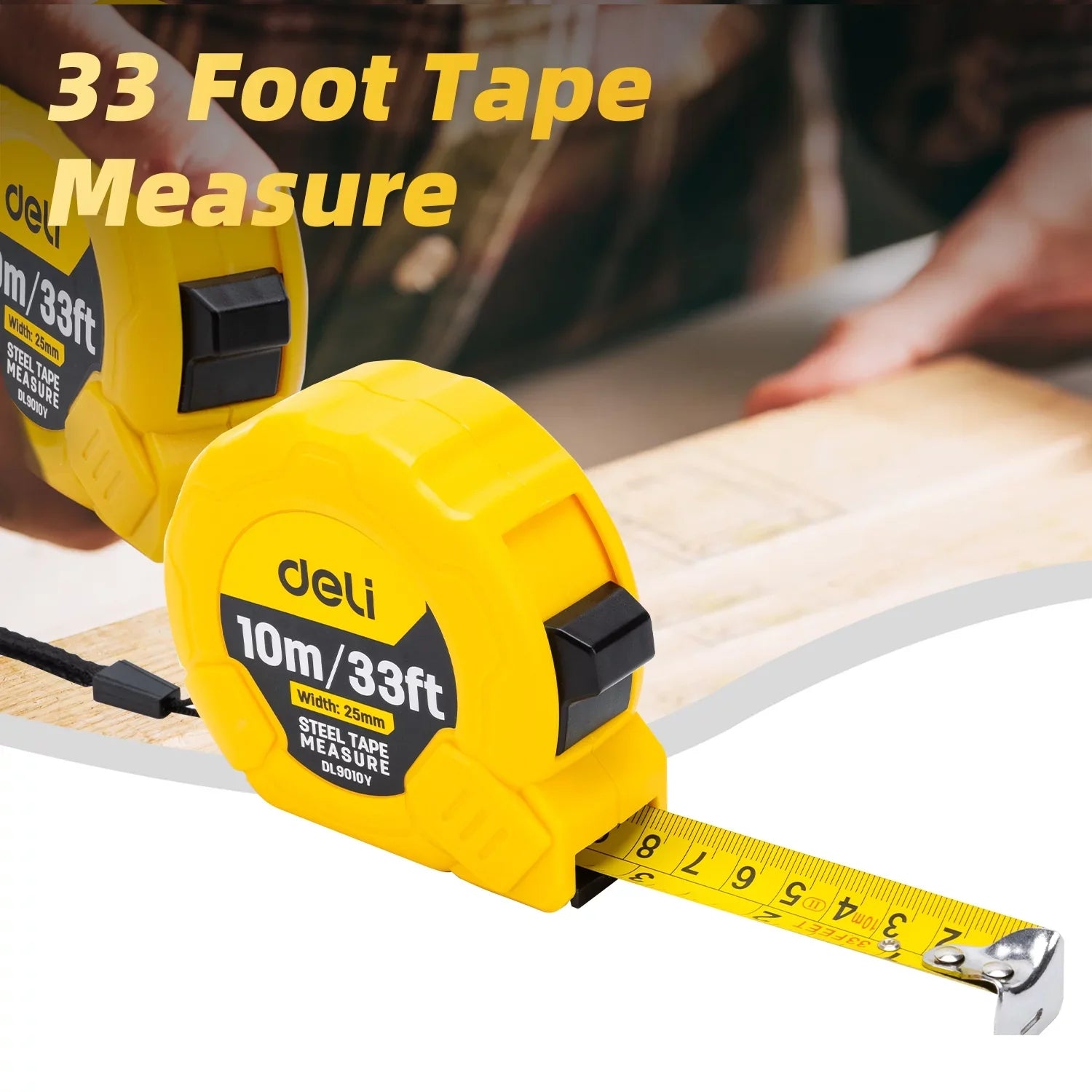 Deli Measuring Tape Measure 33 Ft, Metric, Imperial Measurement Tape, Retractable, Self-Lock