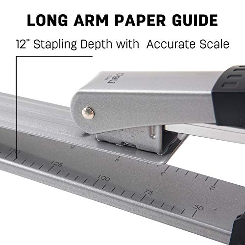 Deli Long Reach Stapler, 25 Sheet Capacity, Long Arm Standard Staplers for Booklet or Book Binding, Silver