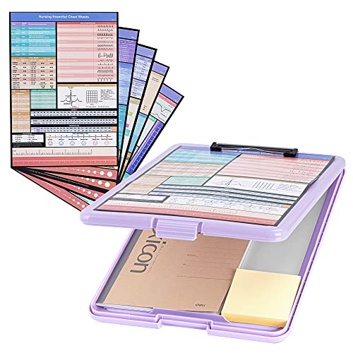 Deli Nursing Clipboard with Storage, Nurse Clipboard with 5 Quick Access Cheat Sheet for Nurses, Nursing Students, Doctor, Medical Professionals, Purple