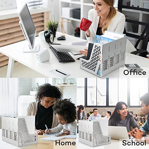 deli Magazine File Holder, Desk Organizer File Folder for Office Organization and Storage, Sturdy Plastic Binder Organizer, 4 Vertical Compartments, Gray