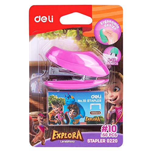 Deli Mini Stapler, 15 Sheet Capacity, Includes Built-in Staple Remover & 1000pcs NO.10 Staples, Assorted Colors, 3 Pack