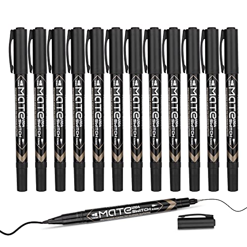 deli Twin Tip Permanent Markers, Fine Point and Ultra Fine Point for Signature and Marking, Black, 12 Count