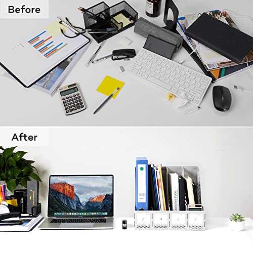 deli Magazine File Holder, Desk Organizer File Folder for Office Organization and Storage, Sturdy Plastic Binder Organizer, 4 Vertical Compartments, Gray