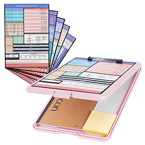 Deli Nursing Clipboard with Storage, Nurse Clipboard with 5 Quick Access Cheat Sheet for Nurses, Nursing Students, Doctor, Medical Professionals, Pink
