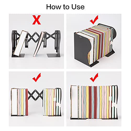 Adjustable Bookends, Desk Heavy Duty Book Ends, Magazine File Organizer, Metal Decorative Book End for Office, Books, Papers, Dark Grey