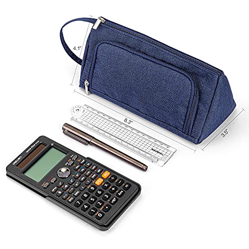 deli Big Capacity Pencil Case Large Storage Pouch Marker Pen Case Stationery Bag for 15~20 Adults, Blue