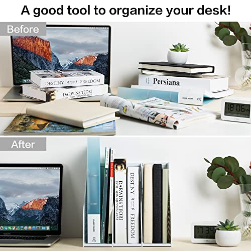 Deli Collapsible Magazine File Holder, Desk Organizer Document Folder for Office Organization and Storage, 3 Vertical Compartments, Gray