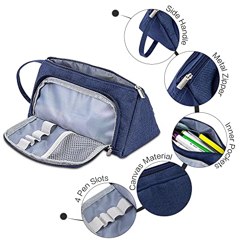 deli Big Capacity Pencil Case Large Storage Pouch Marker Pen Case Stationery Bag for 15~20 Adults, Blue