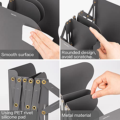 Adjustable Bookends, Desk Heavy Duty Book Ends, Magazine File Organizer, Metal Decorative Book End for Office, Books, Papers, Dark Grey
