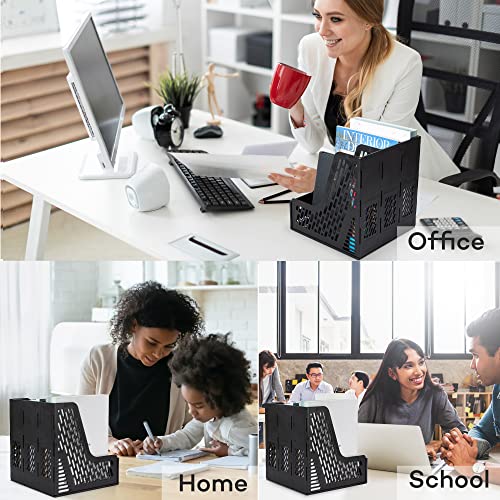 deli Magazine File Holder, Desk Organizer File Folder for Office Organization and Storage, Sturdy Plastic Binder Organizer, 3 Vertical Compartments, Black