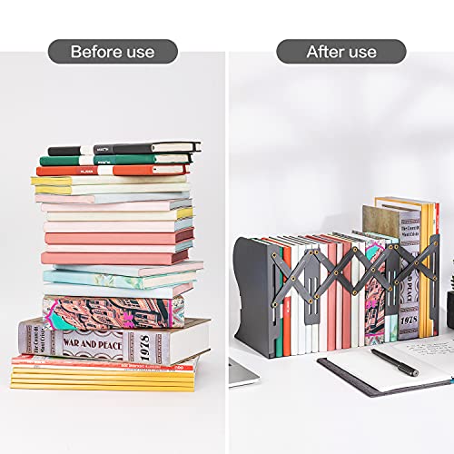 Adjustable Bookends, Desk Heavy Duty Book Ends, Magazine File Organizer, Metal Decorative Book End for Office, Books, Papers, Dark Grey