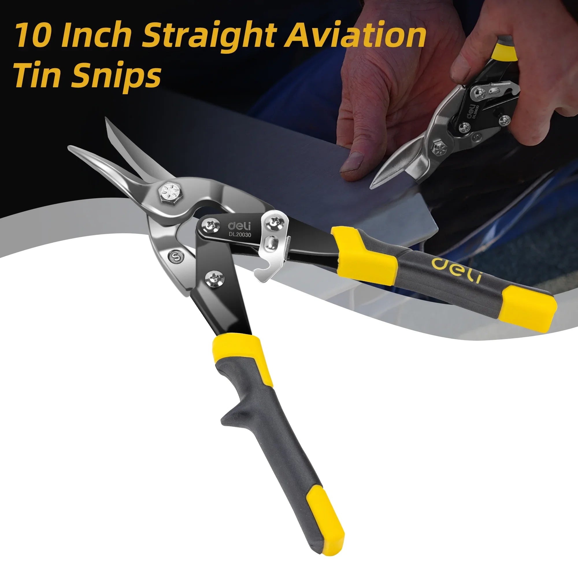Deli 10 Inch Straight Aviation Tin Snips,Heavy Duty Metal Cutter Shears for Cutting Metal Sheet,Super Sharp Hand Tool Nippers, CRV Steel