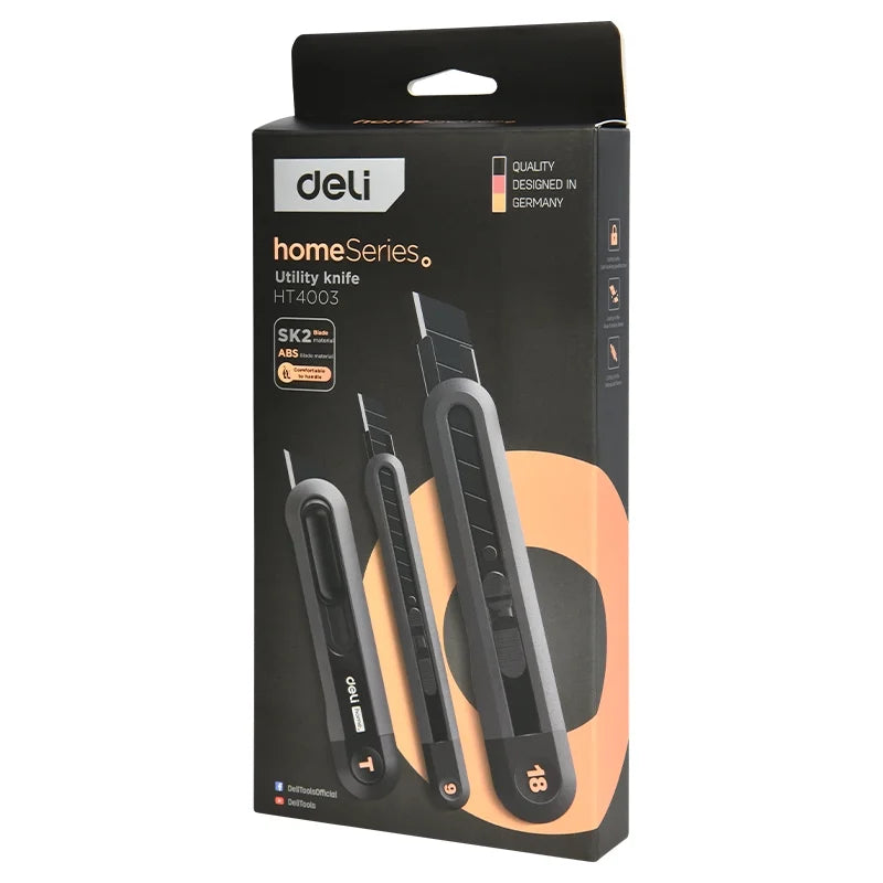 Deli 3-Pack Lightweight Utility Knife Set Box Cutters,Retractable Snap-Blade& 9mm/18mm Snap-off Box Opener Perfect for Office and Home use