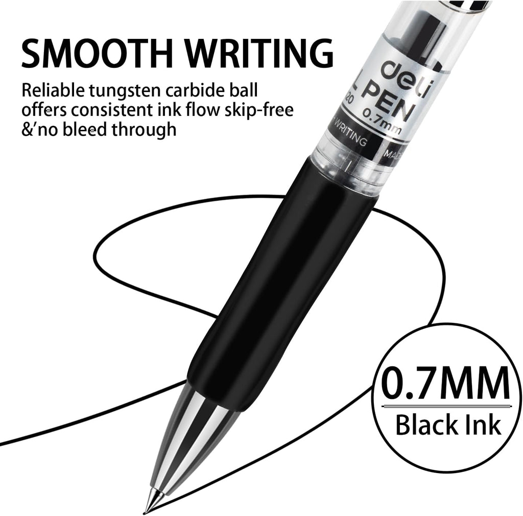 deli Gel Pens, 50 Pcs Retractable Pens Black Ink, Medium Point Pen 0.7mm, Smooth Writing, Fast Dry, No Bleed for Journaling Note Taking, Home School Office Supplies