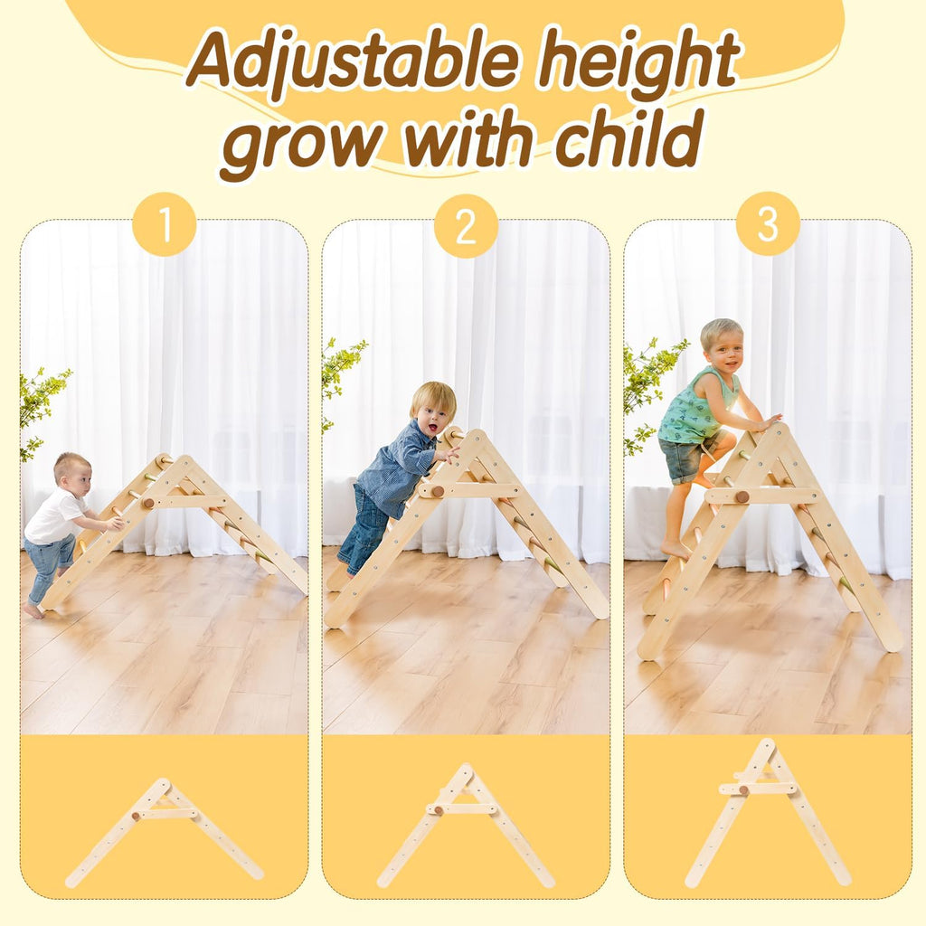 deli 7 in 1 Pikler Triangle Set, Large Size Toddler Climbing Triangle Set, Wooden Baby Jungle Gym Indoor, Foldable Montessori Climbing Set with Ramp, Arch & Climbing Triangle