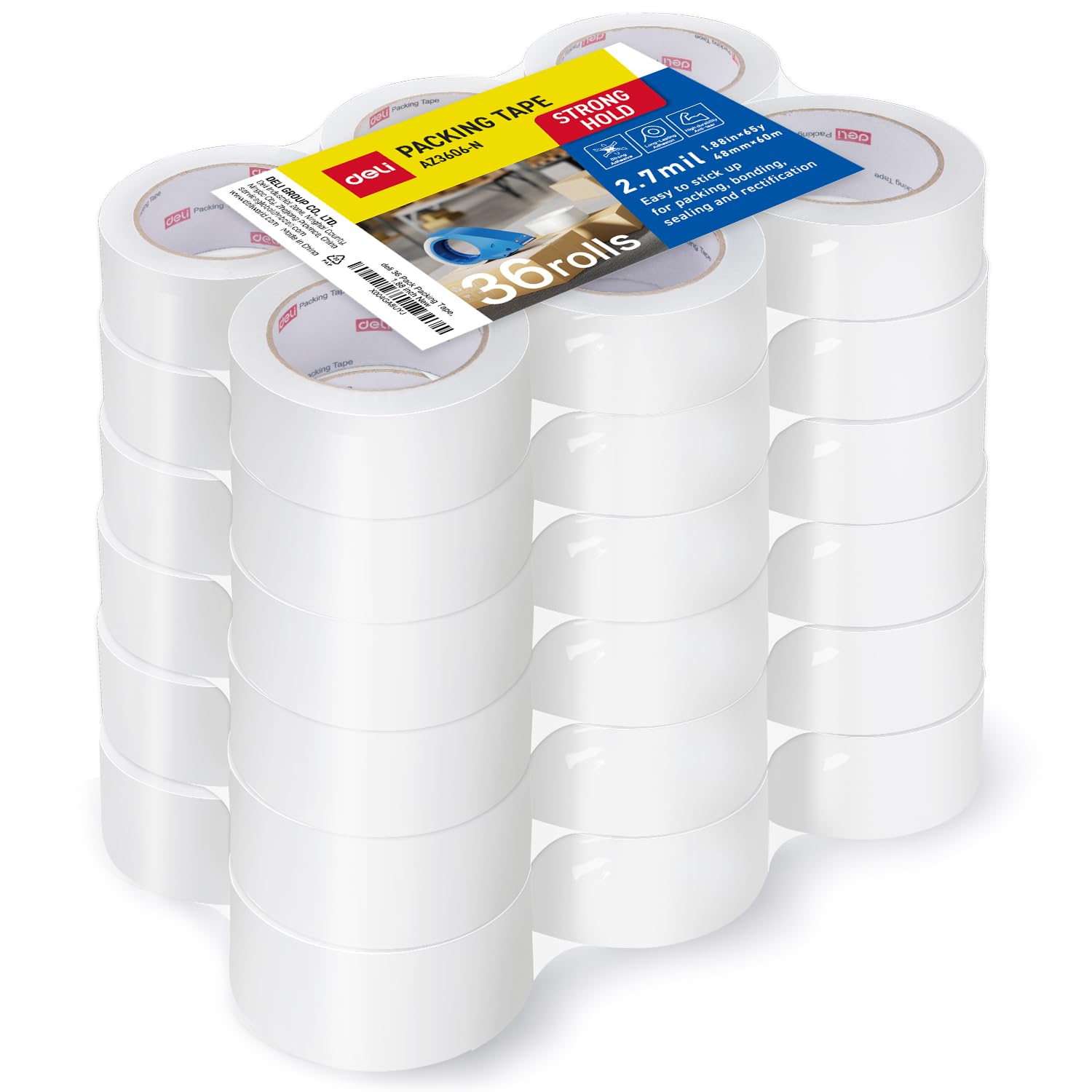 deli Heavy Duty Packing Tape 36 Rolls, Clear Packing Tape for Shipping Packaging Moving Sealing, 2.7mil Thick, 65 Yards Per Roll, 2340 Total Yards, 1.88-inch/2-inch Options