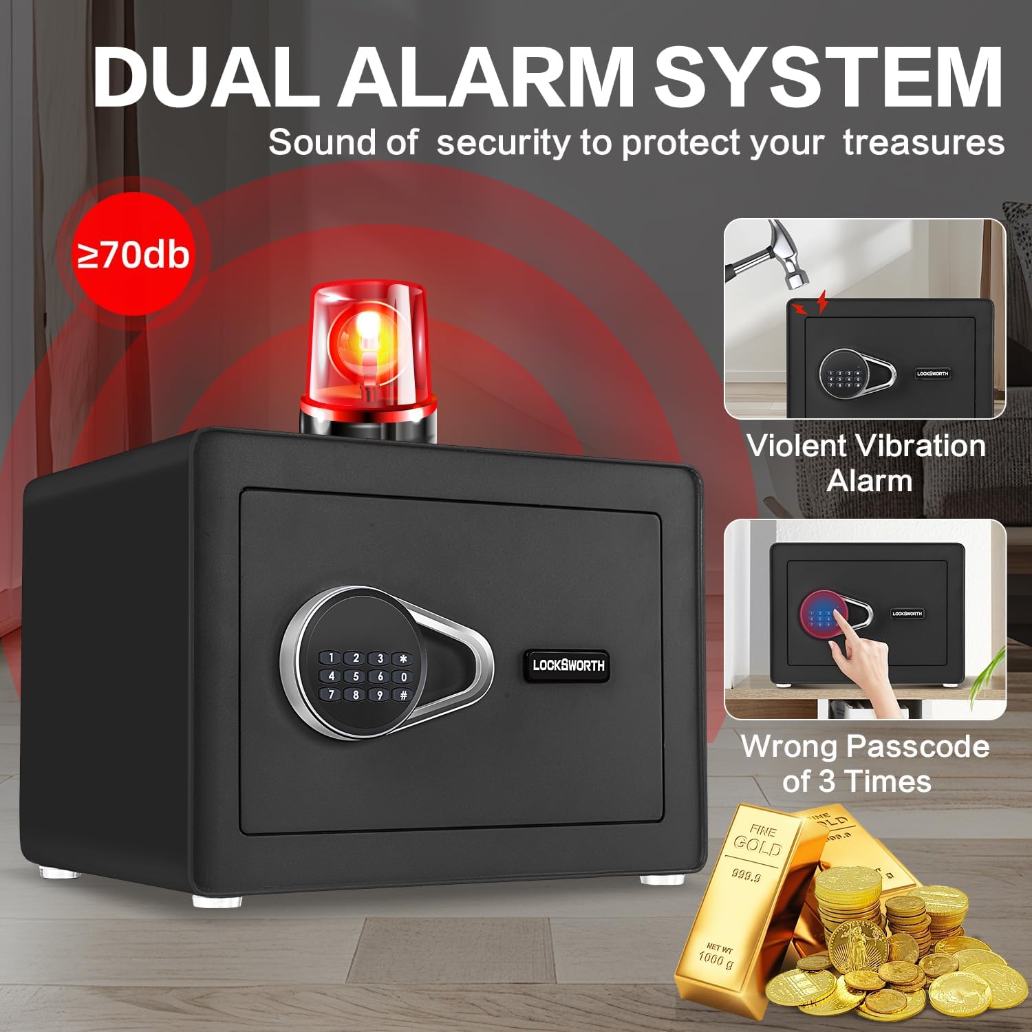 1.0 Cubic Feet Safe Box, Small Safe W/Removable Shelf, Alarm System, Digital Electronic Security Money Box for Cash, Document, Home, Office, Hotel Use, Black, 9.84"D x 13.78"W x 9.84"H