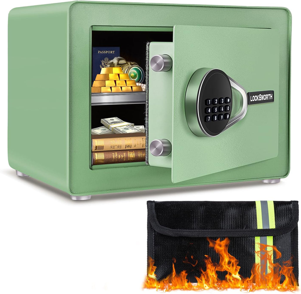 1.0 Cubic Feet Safe Box, Small Safe W/Removable Shelf, Alarm System, Digital Electronic Security Money Box for Cash, Document, Home,Office, Hotel Use, Green, 9.84"D x 13.78"W x 9.84"H (Copy) (Copy) (Copy)