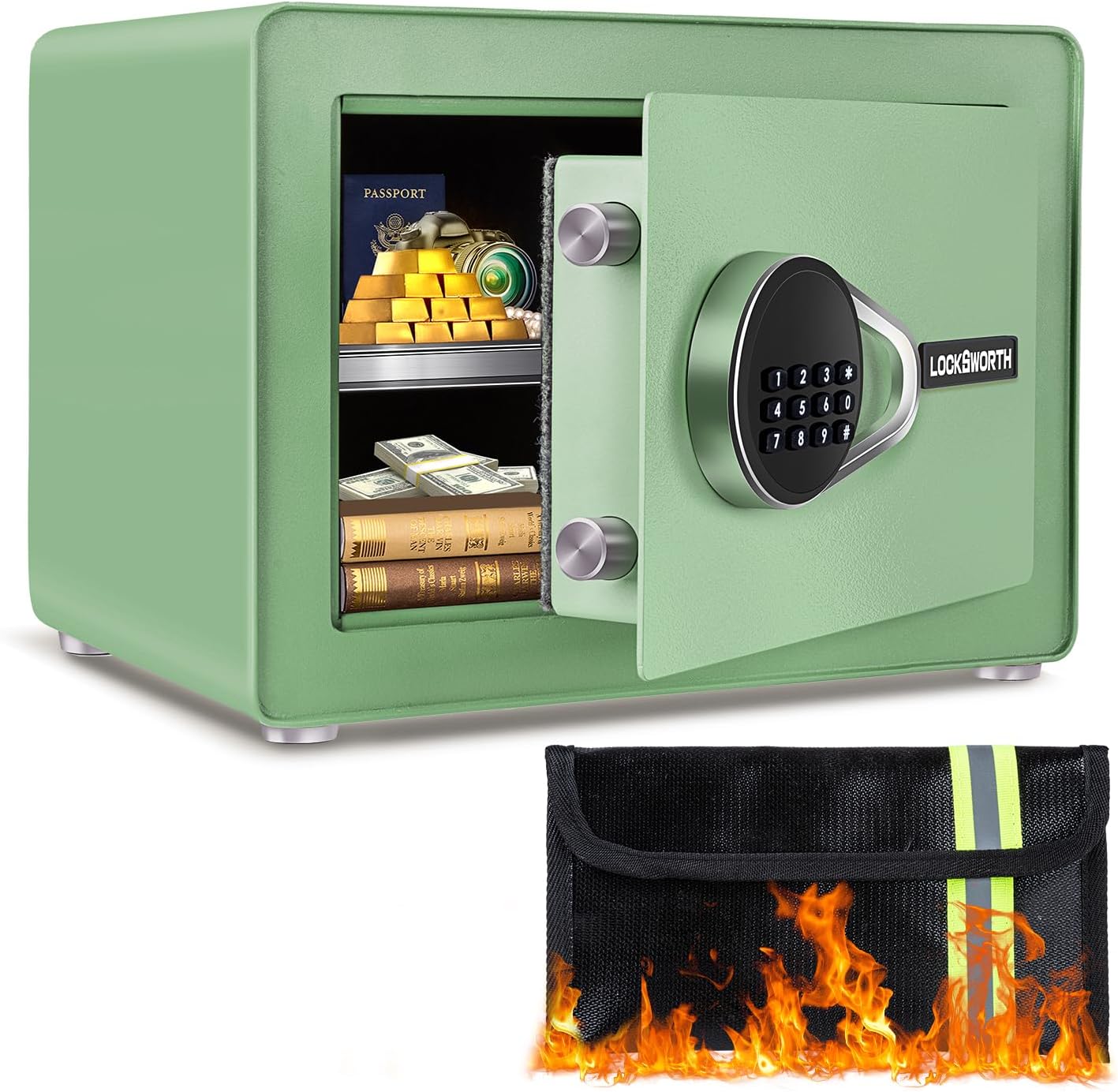 1.0 Cubic Feet Safe Box, Small Safe W/Removable Shelf, Alarm System, Digital Electronic Security Money Box for Cash, Document, Home,Office, Hotel Use, Green, 9.84"D x 13.78"W x 9.84"H (Copy) (Copy) (Copy)