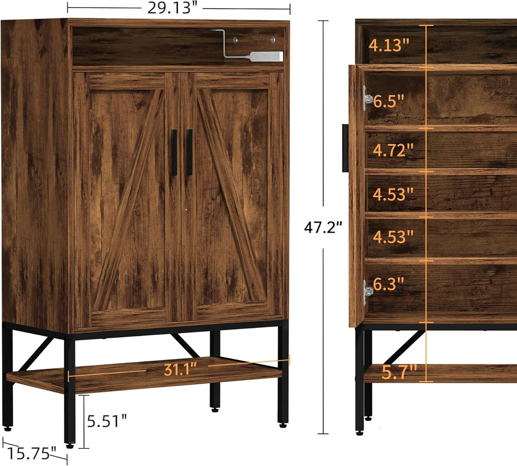 7-Tiers Shoe Storage Cabinet for Entryway, Shoe Rack Organizer Cabinet with Doors and Adjustable Shelves Living Room, Bedroom, Hallway, White