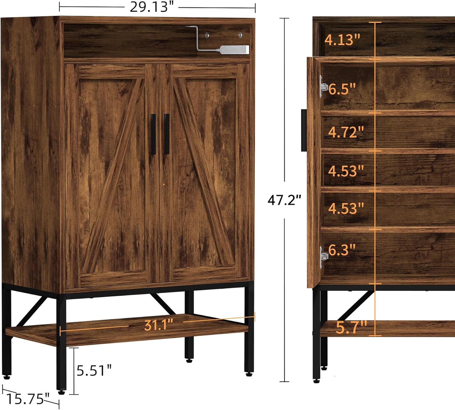 7-Tiers Shoe Storage Cabinet for Entryway, Shoe Rack Organizer Cabinet with Doors and Adjustable Shelves Living Room, Bedroom, Hallway, White