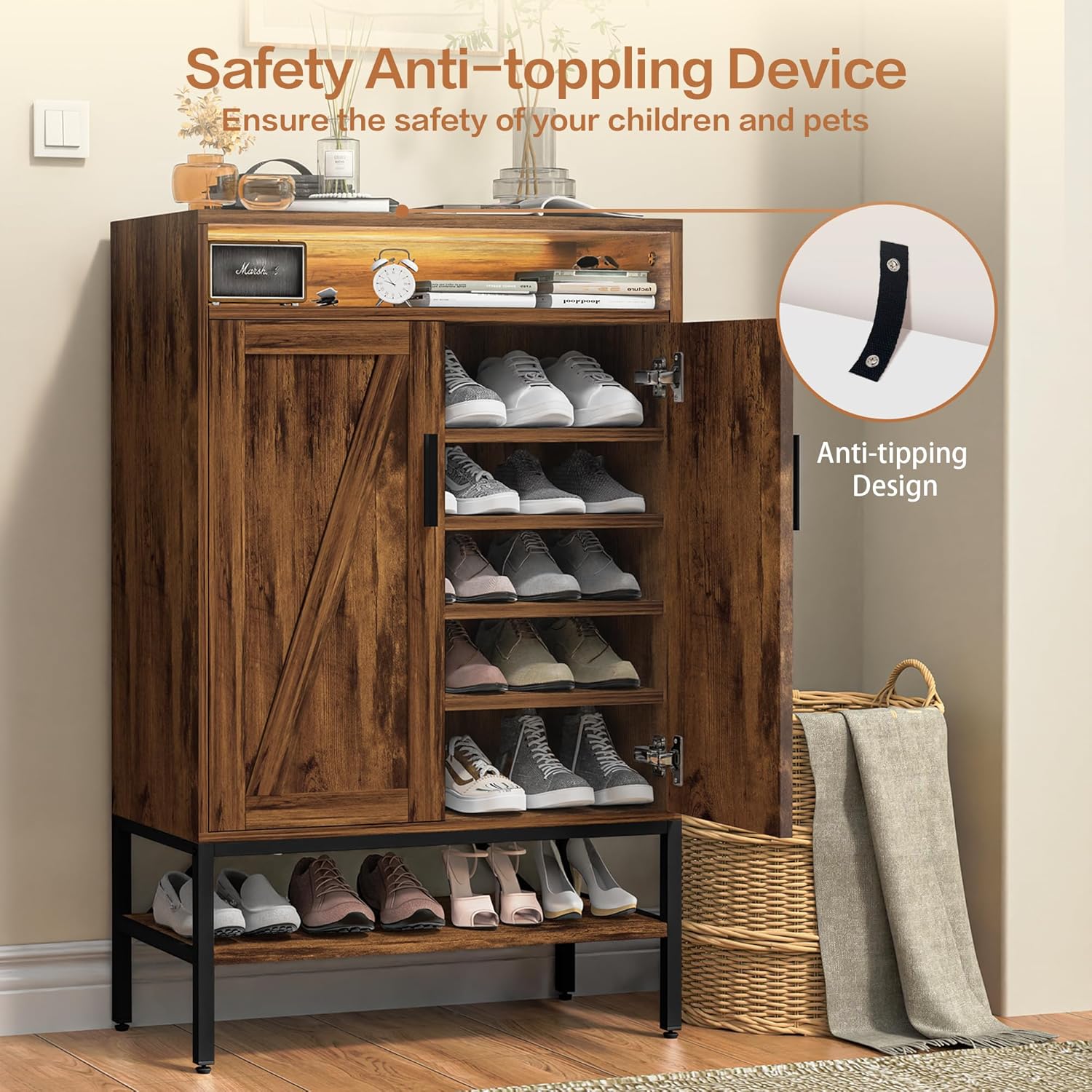 7-Tiers Shoe Storage Cabinet for Entryway, Shoe Rack Organizer Cabinet with Doors and Adjustable Shelves Living Room, Bedroom, Hallway, White