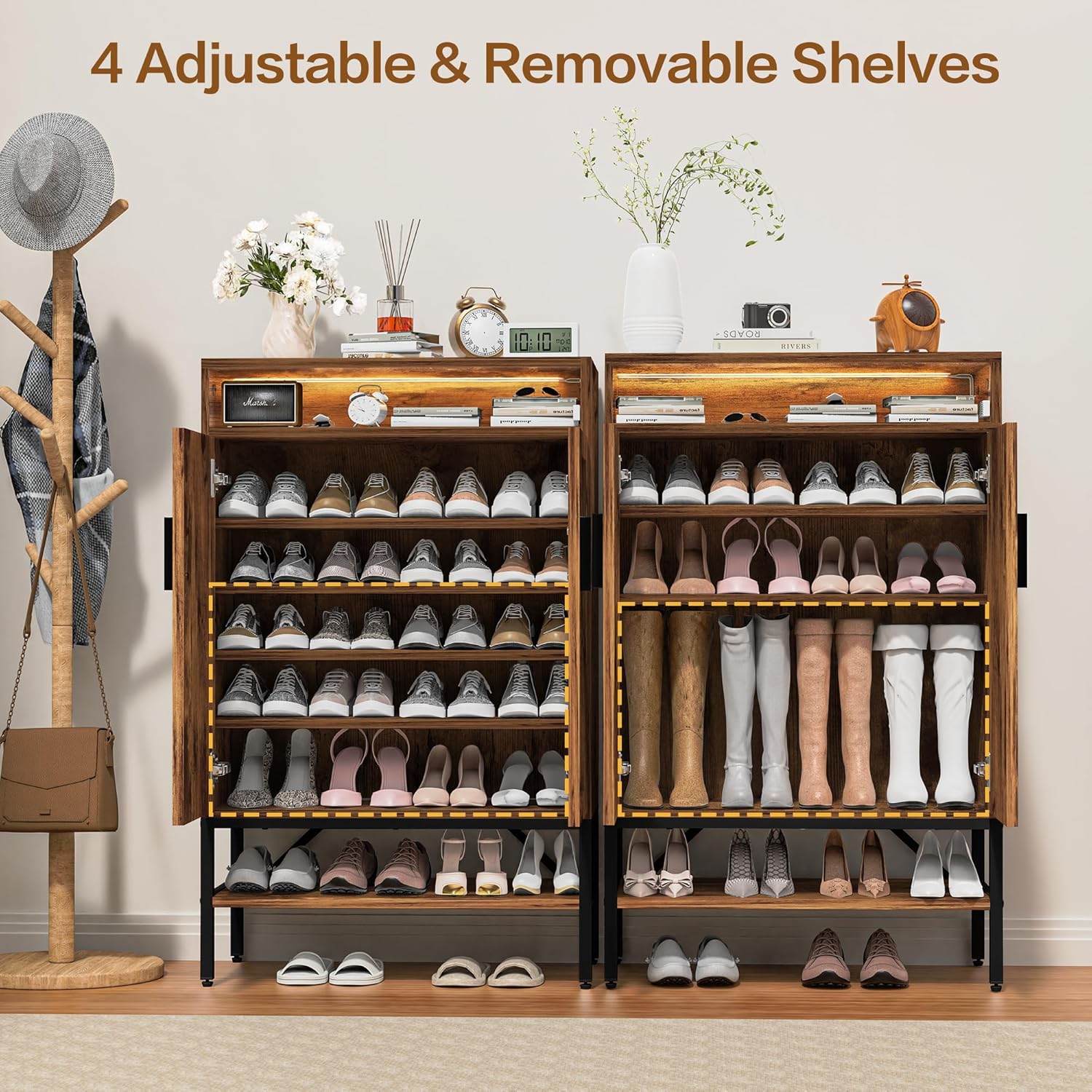 7-Tiers Shoe Storage Cabinet for Entryway, Shoe Rack Organizer Cabinet with Doors and Adjustable Shelves Living Room, Bedroom, Hallway, White